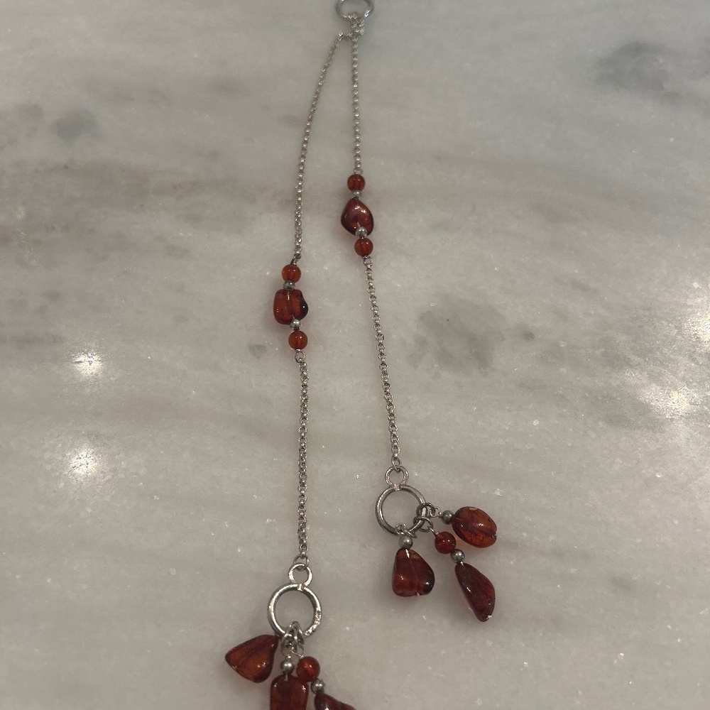 Amber and Sterling Silver Boho Necklace